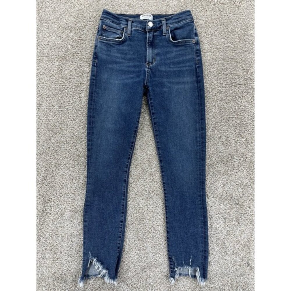 AGOLDE Jeans Womens 27 Blue Sophie High Rise Skinny Crop Discretion Frayed Hem